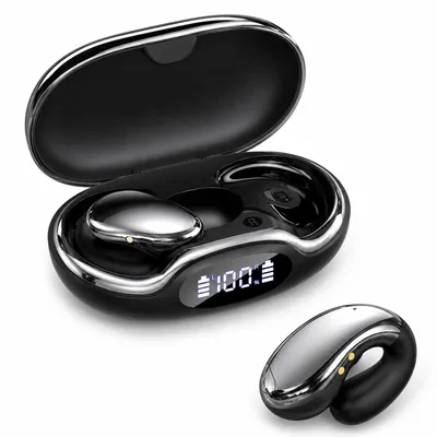 Produktbild von Open Ear Kopfhörer mit KI Übersetzer, Clip-On Bluetooth 5.3 Ohrhörer kabellos mit Sprachübersetzung, Touch Control, LED Display & Ladecase für Reise und Business