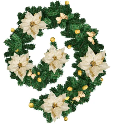 Produktbild von Ikodm Weihnachtsbeleuchtung 2,7 m Weihnachtsgirlande mit 50 LED Warmweiß goldene Kugeln Blumen Schleifen Batterie
