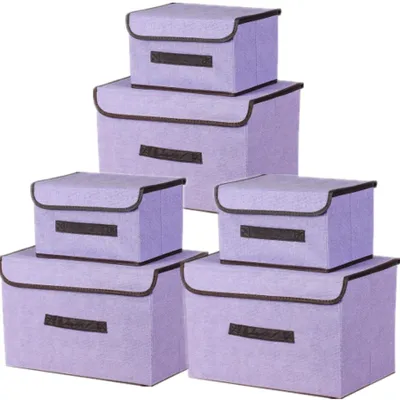 Image de Omgoods - 6 boîtes de rangement pliables avec couvercle, couleur violette