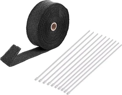 Zdjęcie produktu dla 2000 ℉ Czarna izolacja termiczna rury wydechowej 50 mm x 15 m z 10 opaskami kablowymi ze stali nierdzewnej