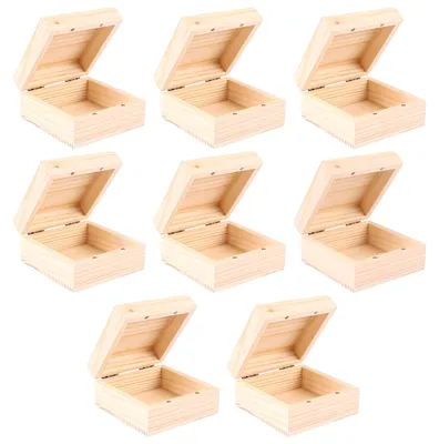8 Holzkisten mit Deckel, Magnet, Kiefernholz, 9x9x5 cm