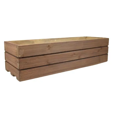 A rectangular wooden planter box shown against a white background.