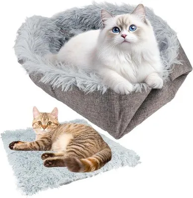 Produktbild von Famanu 2-in-1 Katzenkissen Plüsch - 61 x 51 cm - Haustierbett - graues Katzenbett zum Schlafen