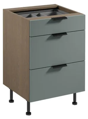Image de Meuble bas de cuisine Meuble à tiroirs avec range-couverts Marron-gris
