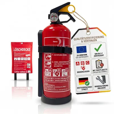 Produktbild von BigDean Pulverfeuerlöscher 1kg Plus Feuerlöschdecke Brandschutz Set