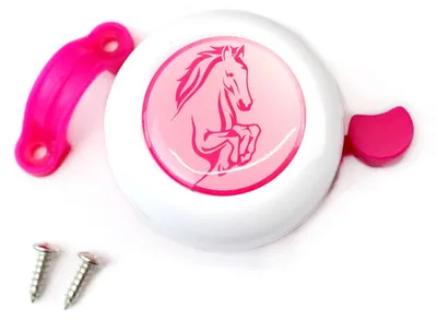 Image de Set de panier à vélo, gourde et sonnette pour enfants rose avec cheval pour vélo, tricycle, vélo, trottinette