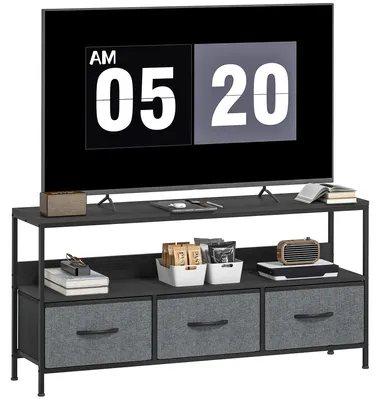 Immagine prodotto di HOMCOM Mobile Porta TV da 55" con Cassetti Pieghevoli in Tessuto e Mensola in Metallo e MDF, 120x29x56cm, Nero