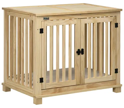 Immagine prodotto di Trasportino per cani - Gabbia per cani - Cuccia per cani - Gabbia per animali - Cuscino per cani - Legno naturale - Include cuscino lavabile