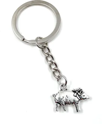 Produktbild von Onwomania Schwein Bauernhof Tier Glücksschwein Schlüsselanhänger Metall Glücksbringer in Alu Geschenkbox, ideal zum Verschenken