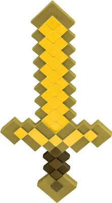 A pixelated gold sword with a brown handle, isolated on a white background.