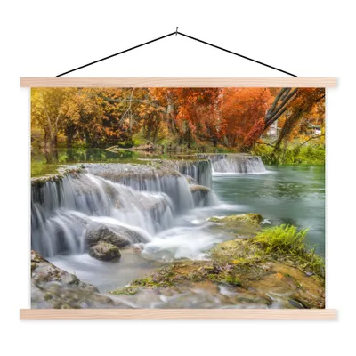 Produktbild von MuchoWow® Textilposter Herbst - Wasserfall - Natur - Bäume 40x30 cm mit holzfarbenen Rahmen - Bilder
