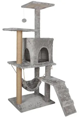 Image de Arbre à chat - Tour d'escalade 126 cm - 4 niveaux - Hamac - Grande plate-forme d'observation - Niche pour chat - Poteaux à griffer en sisal - Gris