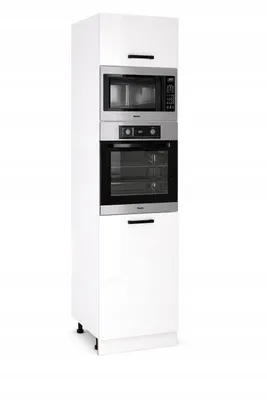 Produktbild von ULWEHOME Hoher Unterschrank für Backofen und Mikrowelle, Mikrowellen-Unterschrank 60 cm, 2 Fronten, Weiß Hochglanz | Küchenmöbel System EKO