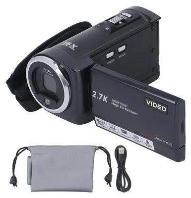 Image de Caméra vidéo QHD 2,7K, 50 MP, zoom numérique 16x, caméscope, rotation à 270 degrés, enregistrement d'écran, enregistrement par webcam pendant la recharge, carte mémoire de 64 Go