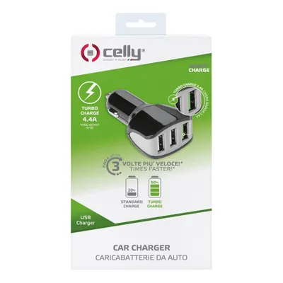 Zdjęcie produktu dla Ładowarka samochodowa Celly z 3 portami USB, 4,4 A, czarna