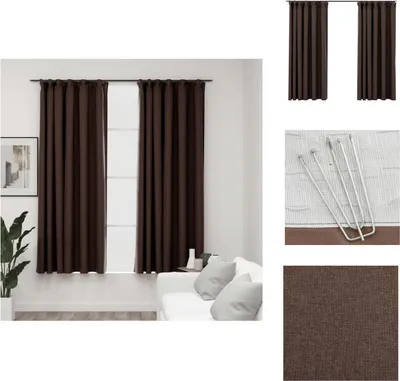 Produktbild von vidaXL Verdunkelungsvorhänge Haken Leinenoptik 2 Stk. Taupe 140x175 cm -  Vorhänge & Gardinen
