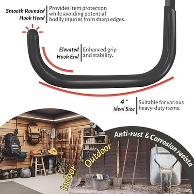 Productafbeelding van Zware Garagehaken 10 cm - Wandmontage Ladderhangers voor Garageopslag - Stalen Tuinslanghouder en Gereedschapsorganisatoren (2 Stuks, 25 kg)