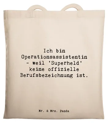 Produktbild von Mr. & Mrs. Panda Schultasche Spruch Operationsassistentin Heldin - Transparent - Geschenk, Berufsliebe, Baumwollbeutel, Tasche, Stoffbeutel, kreative Geschenke, Pflege