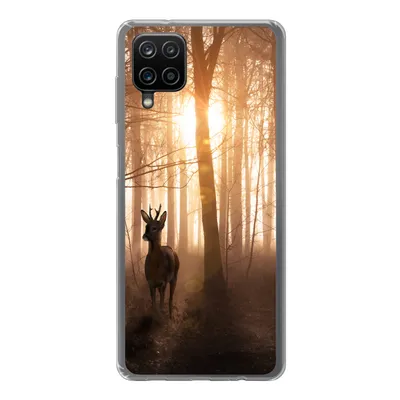 Produktbild von MuchoWow® Handyhülle Schutzhülle Hülle für Samsung Galaxy A12 Wald - Hirsche - Sonne - Bäume - Winter - Natur - Tiere Silikon Softcase Handy Hülle - Bild