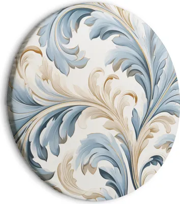 Produktbild von Italienischer Leinwand Rundes Bild - Baroque Ornaments in Light Cream-Blue Hues 80x80 cm Muster f-H-10011-bc-a