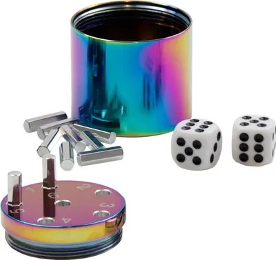 Produktbild von BestSaller 3009 SUPER SIX Reise-Würfelspiel Aluminum, 36 Spielstäbchen & 2 Würfel, Rainbow Splash, mehrfarbig
