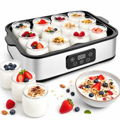 Produktbild von Joghurtbereiter 25W inkl. 12 Gläsern à 180 ml, Joghurtmaschine mit Temperatur und LCD Display, Joghurt Machen für bis 2.16L Selbstgemachten Joghurt