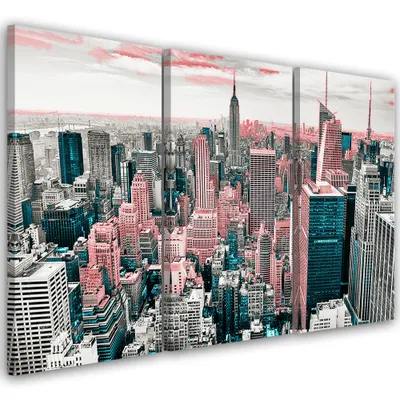 Produktbild von Triptychon auf leinwand städte & architektur - rosa 60x40 cm Feeby rosa wandbild bereit zum aufhängen
