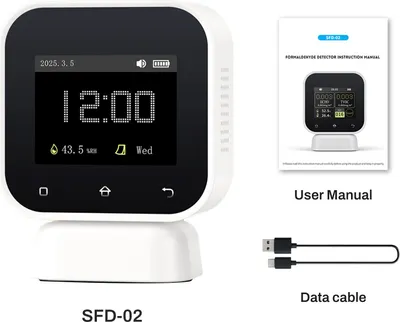 Obrázek produktu pro SFD-02 Multifunkční monitor kvality ovzduší s dotykovým displejem - měřič formaldehydu (HCHO), TVOC a vlhkosti vzduchu