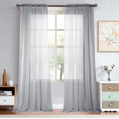 Image de 6 PCS Semi Sheer Rideaux extérieurs Sheer pour salon Pavillon Terrasse, 55"× 91" Gris