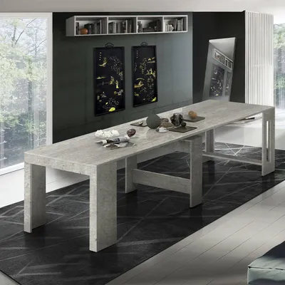 Produktbild von Ausziehbarer Esstisch Dguigo, Ausziehbare Konsole bis zu 12 Sitzplätzen, Tisch mit Verlängerungshalter, 100% Italy, cm 51/300x90h77, Zement