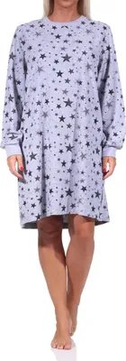 Produktbild von Damen Frottee Nachthemd mit Bündchen in edlem Sterne Design - auch in Übergröße - 212 138 ; grau-melange , 52