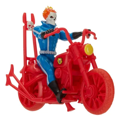 A Ghost Rider action figure riding a red motorcycle.