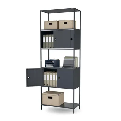 Produktbild von Aktenschrank mit abschließbarem Fach, für das Büro, offene Fachböden, aus Metall in Anthrazit, 800 × 2200 × 400 mm: ARIEL