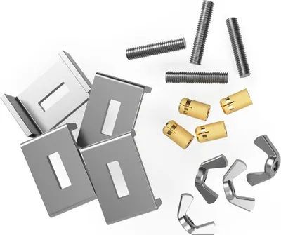 Obrázok produktu pre Upevňovacie spony QUADRON pre podomietkové drezy GRANIT/STEEL v súprave 4 ks + vložky Keep-NUT, spony pre kuchynské drezy Upevňovacie spony