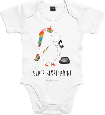 Produktbild von Mr. & Mrs. Panda Strampler Baby Einhorn Sekretärin 3. - 6. Monat - Heather Grey - Geschenk, baumwolle, Büro, overall, Babybody, Steuerkanzlei, babykleidung, Unicorn