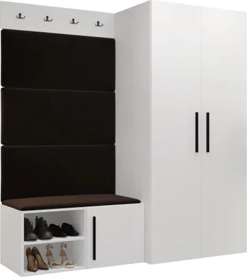 Produktbild von MIRJAN24 Garderoben-Set Medi I, Schuhschrank, Kleiderhakenbrett, 4x Paneel 84x42, 4 Kleiderhaken (Farbe: Weiß, Manila 04)