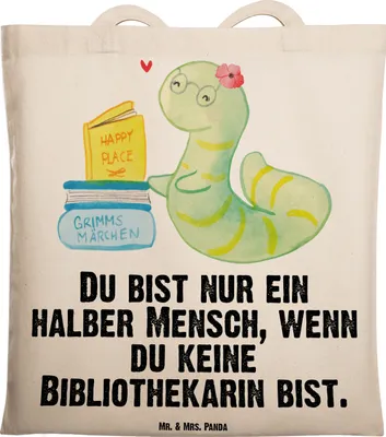 Produktbild von Mr. & Mrs. Panda Schultasche Bibliothekarin Herz - Transparent - Geschenk, Jutebeutel, Buchhandlung, Tasche, Lustig, Spruch, Shopping, Bibliothek, Tote Bag