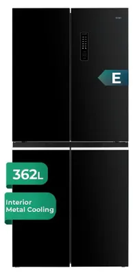 4-Tür-Kühlschrank, No Frost, 362 L, schwarz, Glas, leise