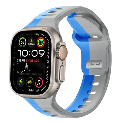 Obrázek produktu pro Cubenest Prémiový sportovní řemínek na Apple Watch 1, 2, 3, 4, 5, 6, 7, 8, 9, 10, SE, Ultra (2) - 44/45/46/49 mm - modro-šedý