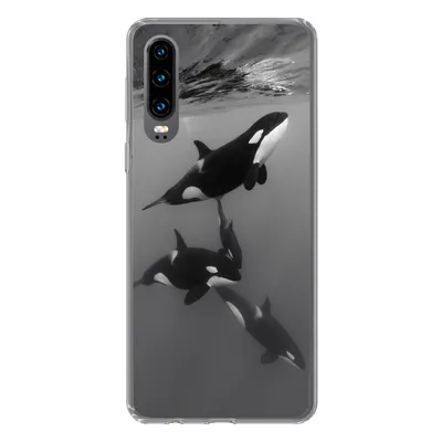 Produktbild von MuchoWow® Handyhülle Schutzhülle Hülle für Huawei P30 Orca - Wasser - Schwarz - Weiß Silikon Softcase Handy Hülle - Kartenbesitzer