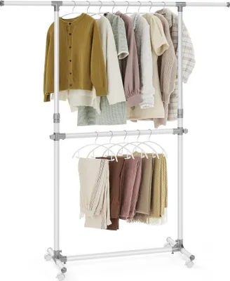 Produktbild von Songmics Kleiderständer mit 2 Kleiderstangen Rollen höhenverstellbar 113-180cm Weiß