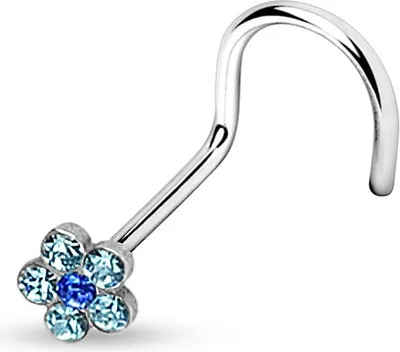 Produktbild von viva-adorno 0,8mm Nasenstecker gebogen Zirkonia Kristall Blume Blüte Strass Nasen Piercing Spirale Stud Nasenring Z328, Blau