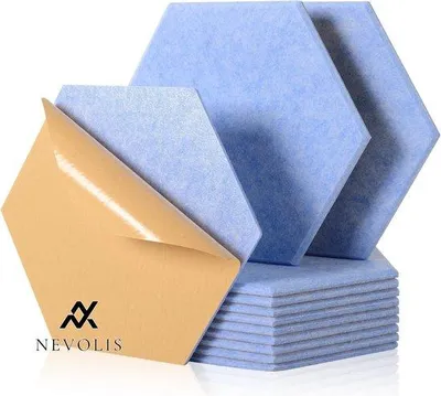 Image de Lot de 12 panneaux acoustiques, 30 x 26 x 1 cm, hexagonaux, bleus