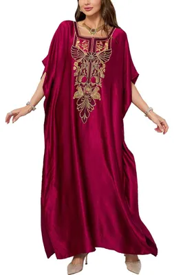 Produktbild von Solidchoice - Langer, böhmischer Strandkleid für Damen in Dunkelrot