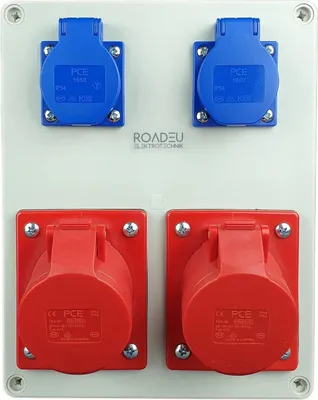 Produktbild von RoadEu - Steckdosenverteiler - 2x CEE 16A Steckdose mit 2x Schuko 230V. Stromverteiler IP44 Für den Innen- und Außeneinsatz . Baustromverteiler 16A.
