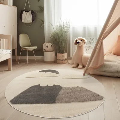 Image de Tapis de chambre d'enfant moderne tapis de jeu doux effet 3D tons naturels taille 160 cm rond
