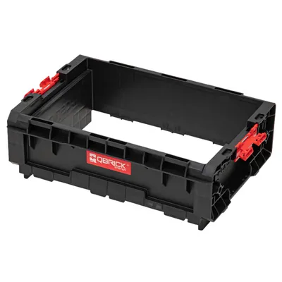 A black plastic Qbrick System Pro Box Extender 2.0 Modul is shown from a three-quarter angle against a white background.