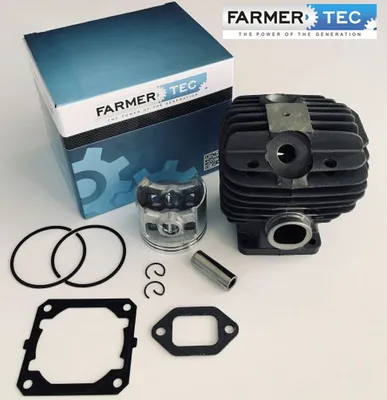 A product shot of a chainsaw cylinder kit with its packaging.