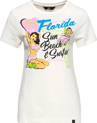 Produktbild von QUEEN KEROSIN Vintage T-Shirt Mit Print In Der Front Florida Ecru Xs