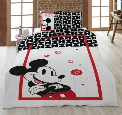 Obrázek produktu pro Ložní prádlo Mickey in Love bílá červená 135 x 200 cm, 80 x 80 cm